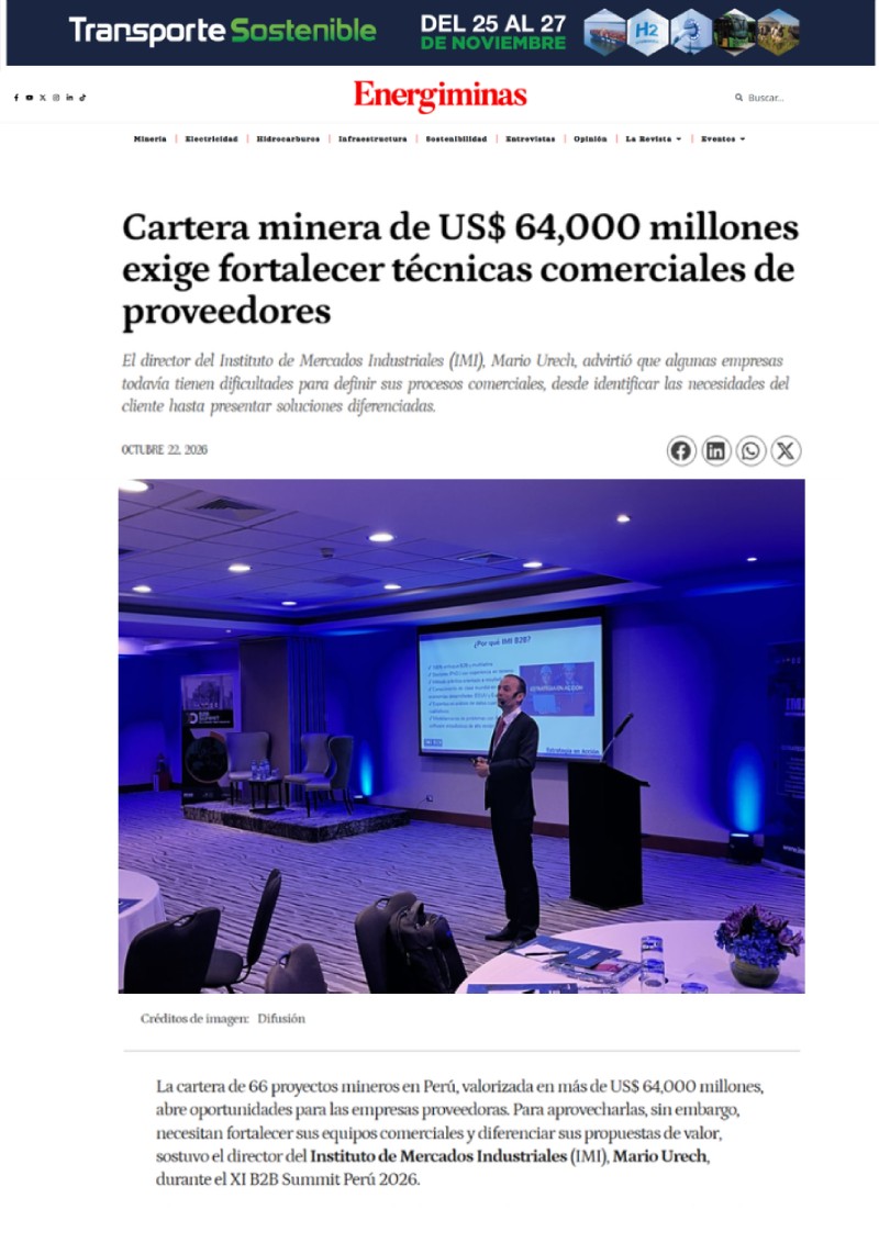 Cartera minera de US$ 64,000 millones exige fortalecer técnicas comerciales de proveedores