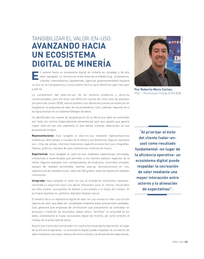 Tangibilizar el valor en uso: avanzando hacia un ecosistema digital de minería